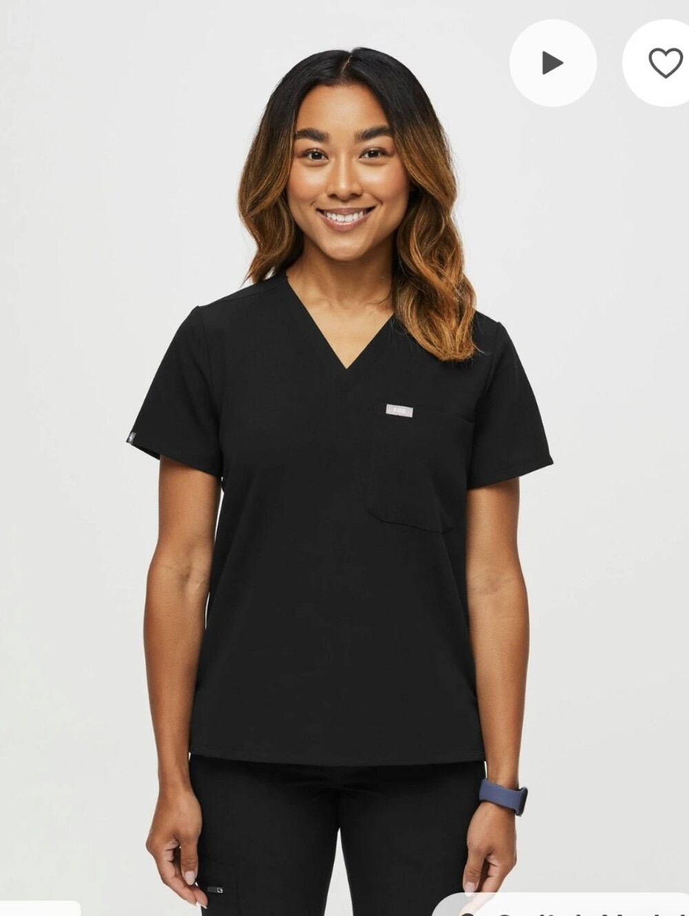 FIGS Catarina Scrub Top in Black Medium